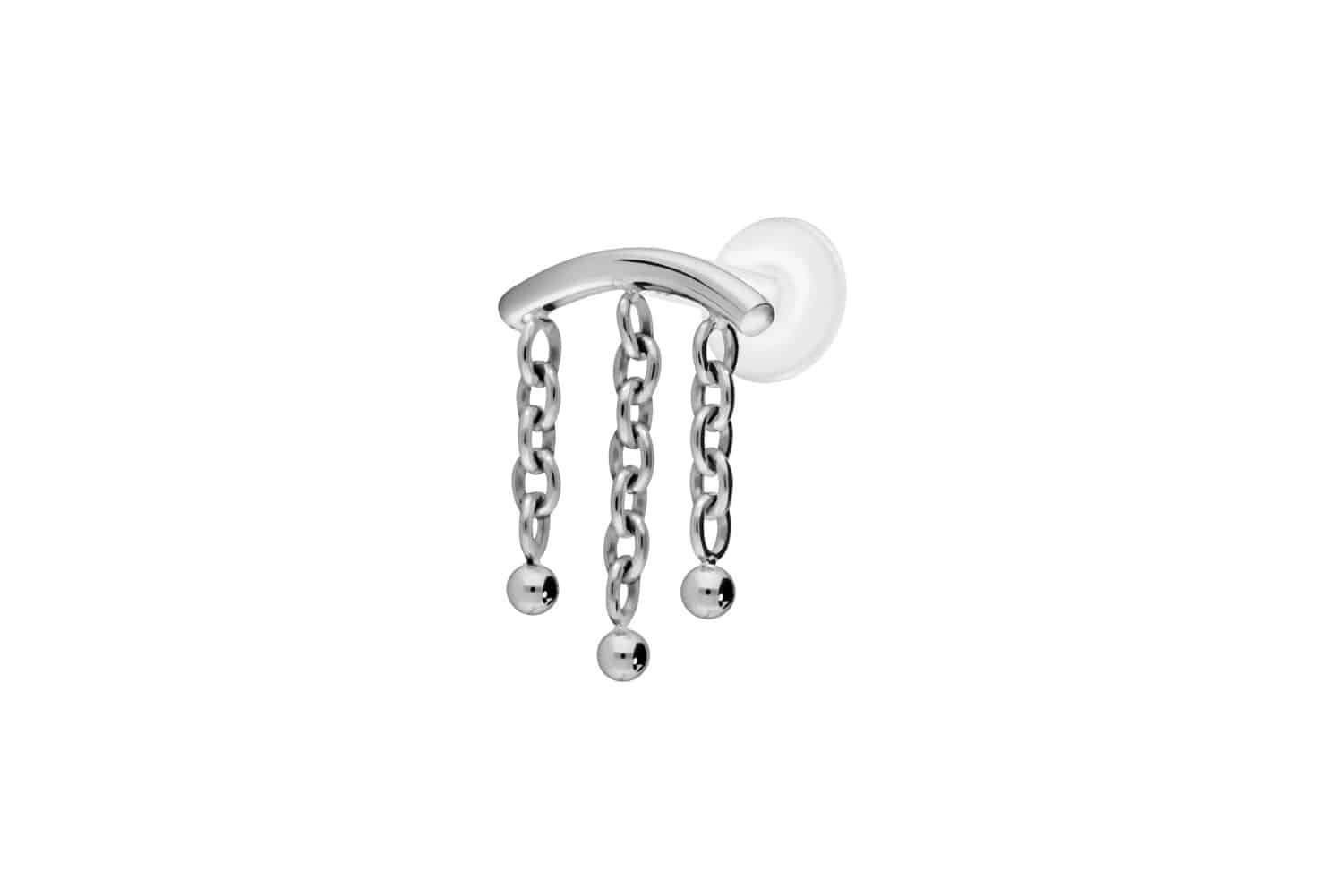 PTFE Labret Piercing mit Innengewinde + Titan-Aufsatz BOGEN + 3 KETTEN